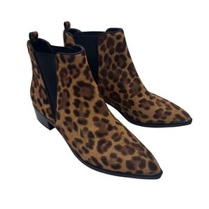 Marc Fisher LTD Brown Black Leopard Calf Hair Pointed Toe Ankle Boots Womens 9M
